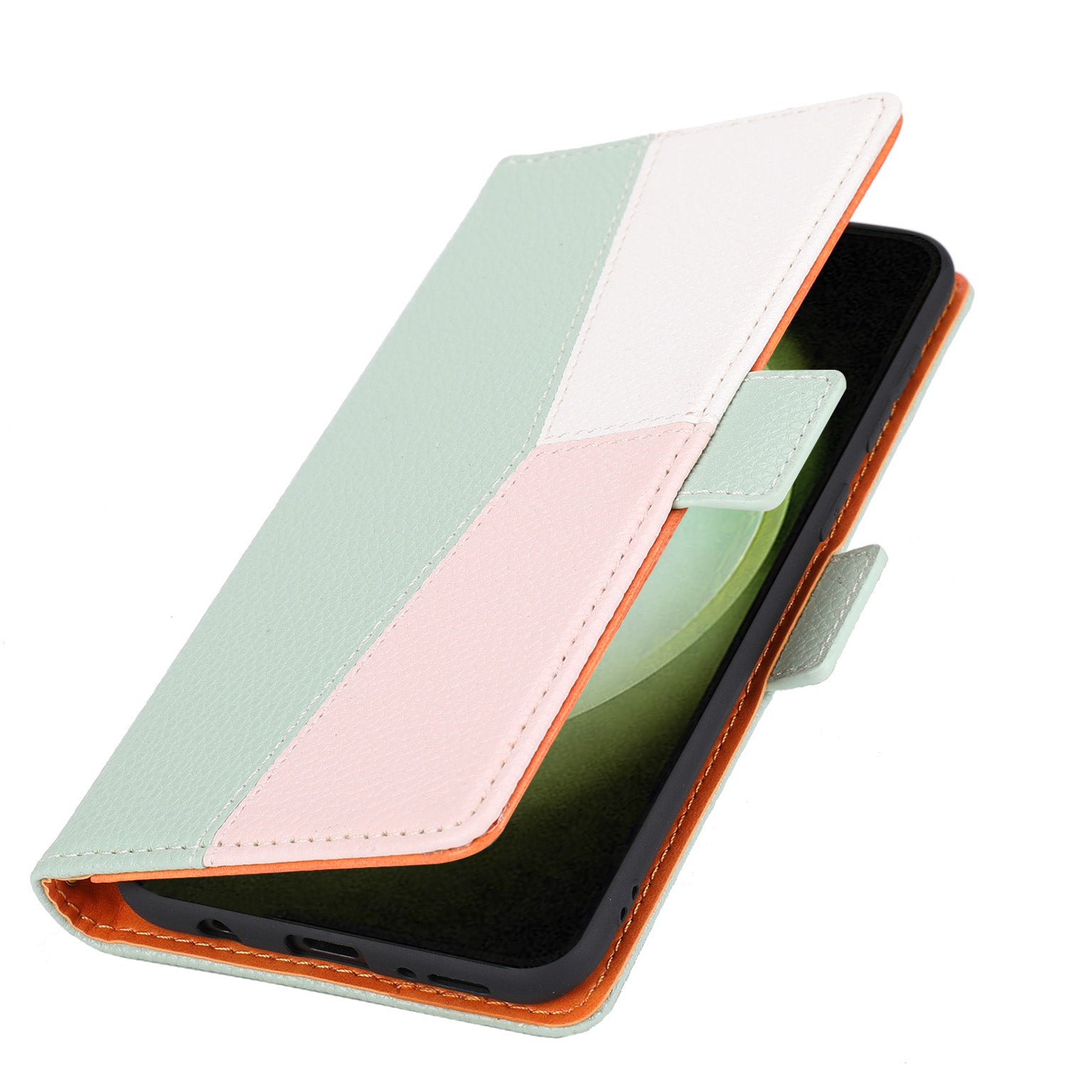 PU Leather Phone Wallet Case for Samsung Galaxy S23 Ultra Tri-color Splicing Litchi Texture Phone Stand Cover with Strap PU Leather Phone Wallet Case for Samsung Galaxy S23 Ultra Tri-color Splicing Litchi Texture Phone Stand Cover with Strap